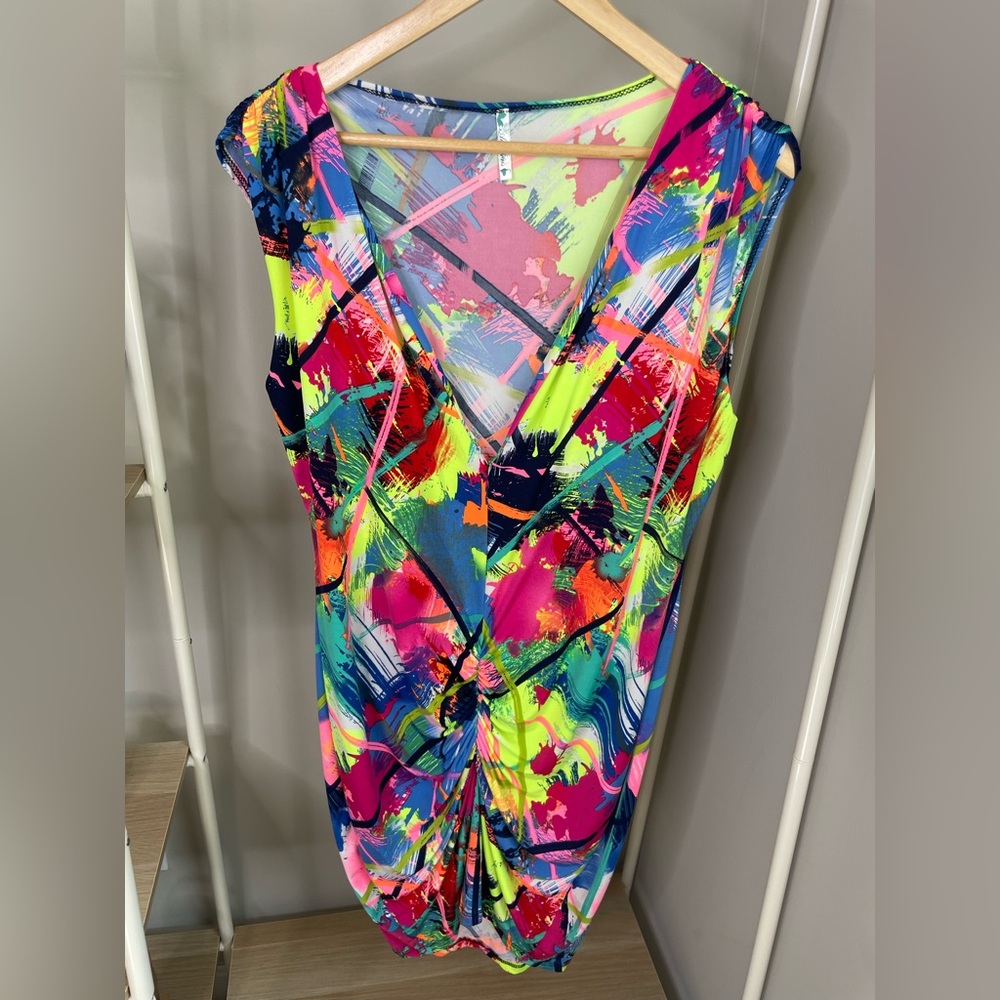 Colorful rouched front bodycon stretchy dress